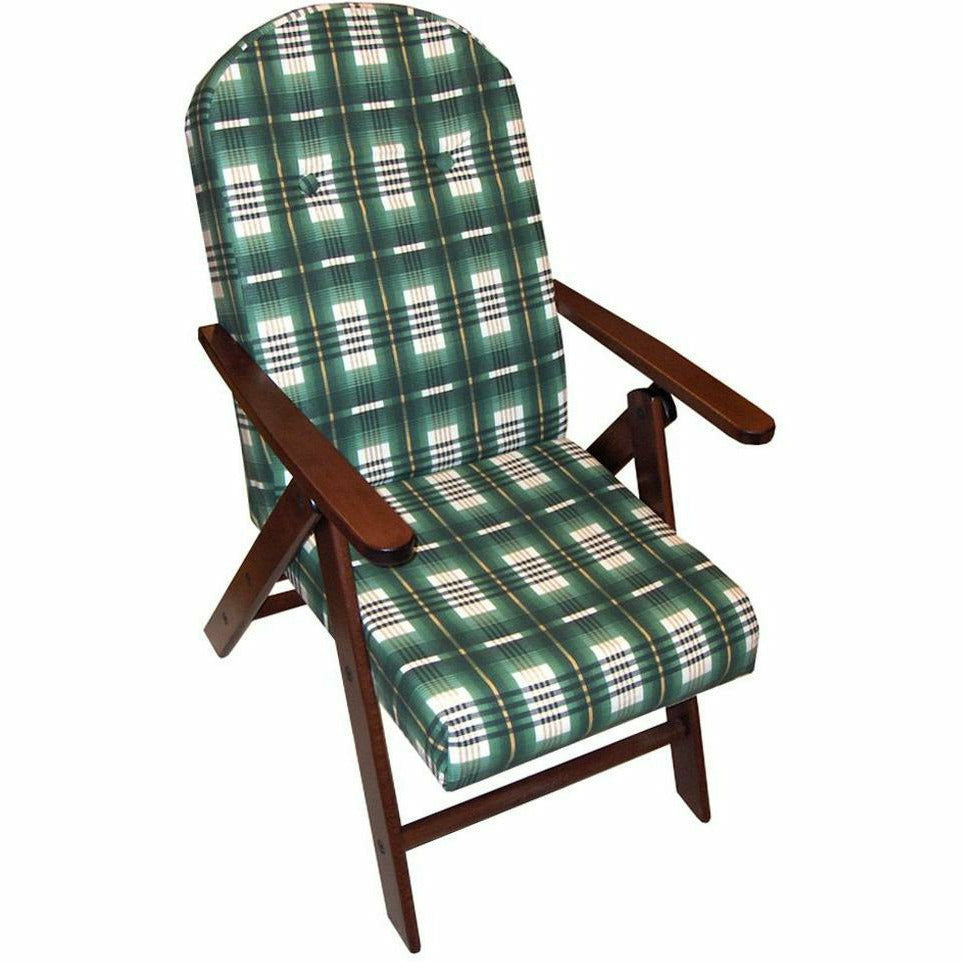 MASLEGNO - Poltrona Amalfi verde scozzese legno noce reclinabile 4 posizioni - h105x62x48 cm